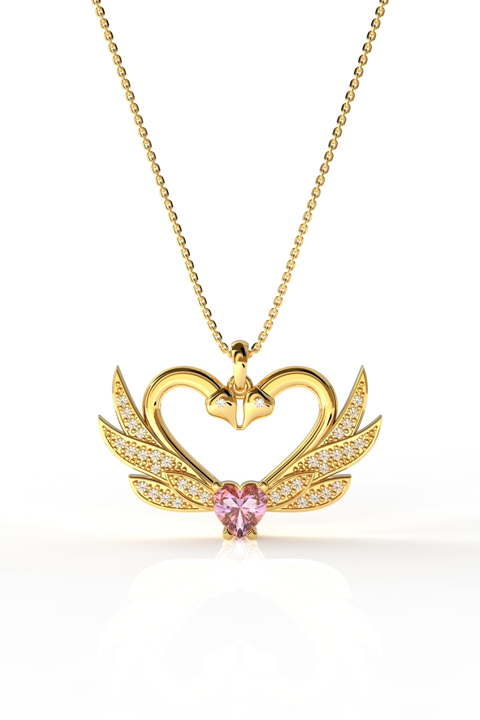 CZ Interlocking Swan Heart Motif Love Necklace Gold Plated Silver