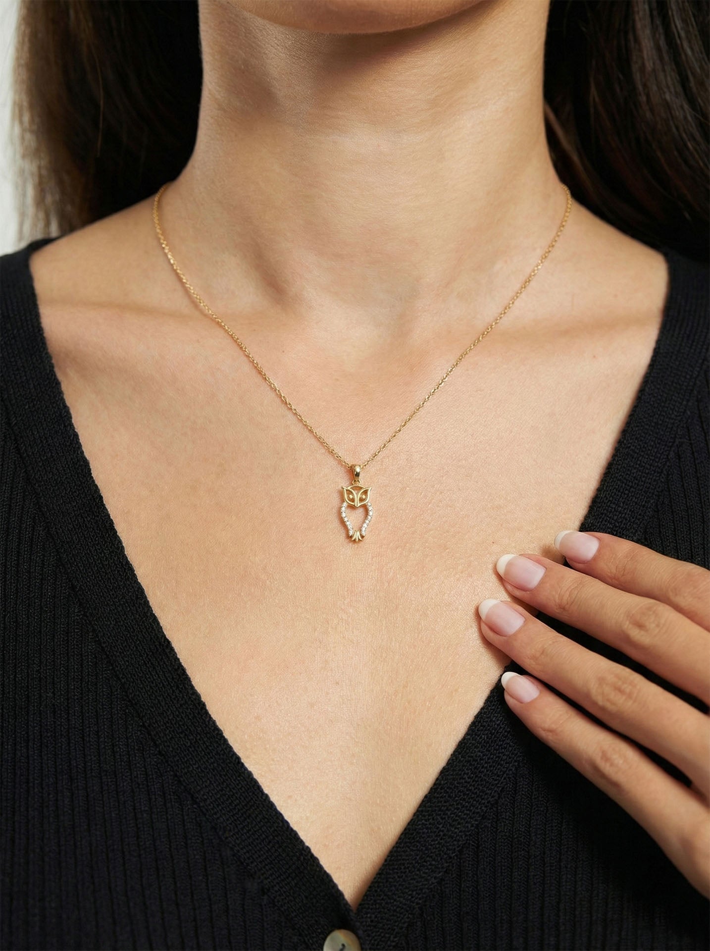 CZ Minimalist Owl Necklace Gold Plated Silver