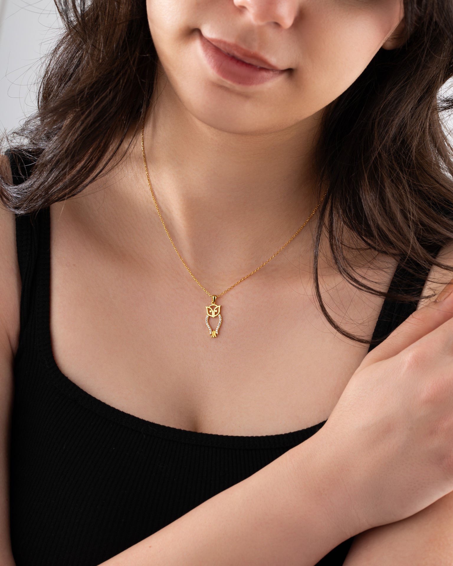 CZ Minimalist Owl Necklace Gold Plated Silver