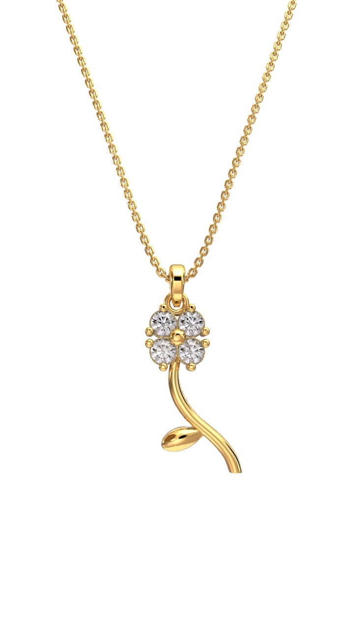 Gold Clover Pendant Necklace with Zircon in 925 sterling silver - view 5