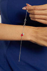 925 Sterling Silver Zircon Enamel Rhodium Heart Minimal Charm Bracelet