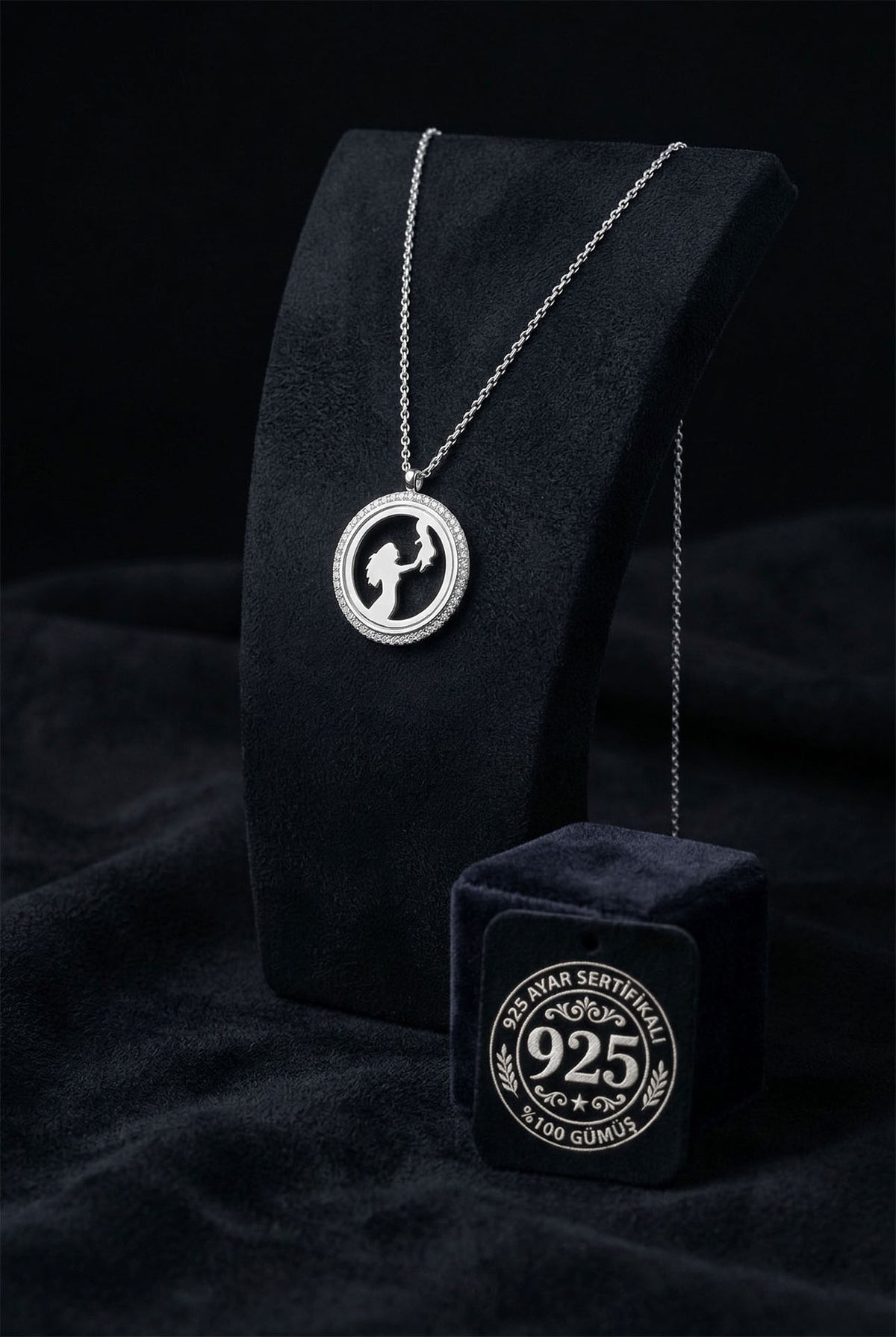 Rhodium Zircon Mother & Baby Necklace in 925 sterling silver