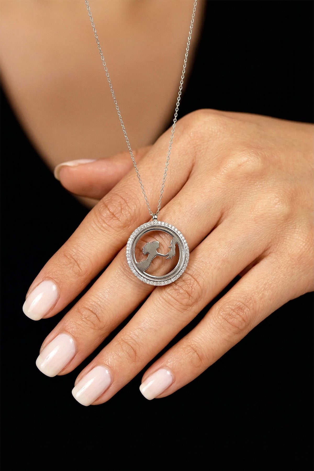 Rhodium Zircon Mother & Baby Necklace in 925 sterling silver - view 4