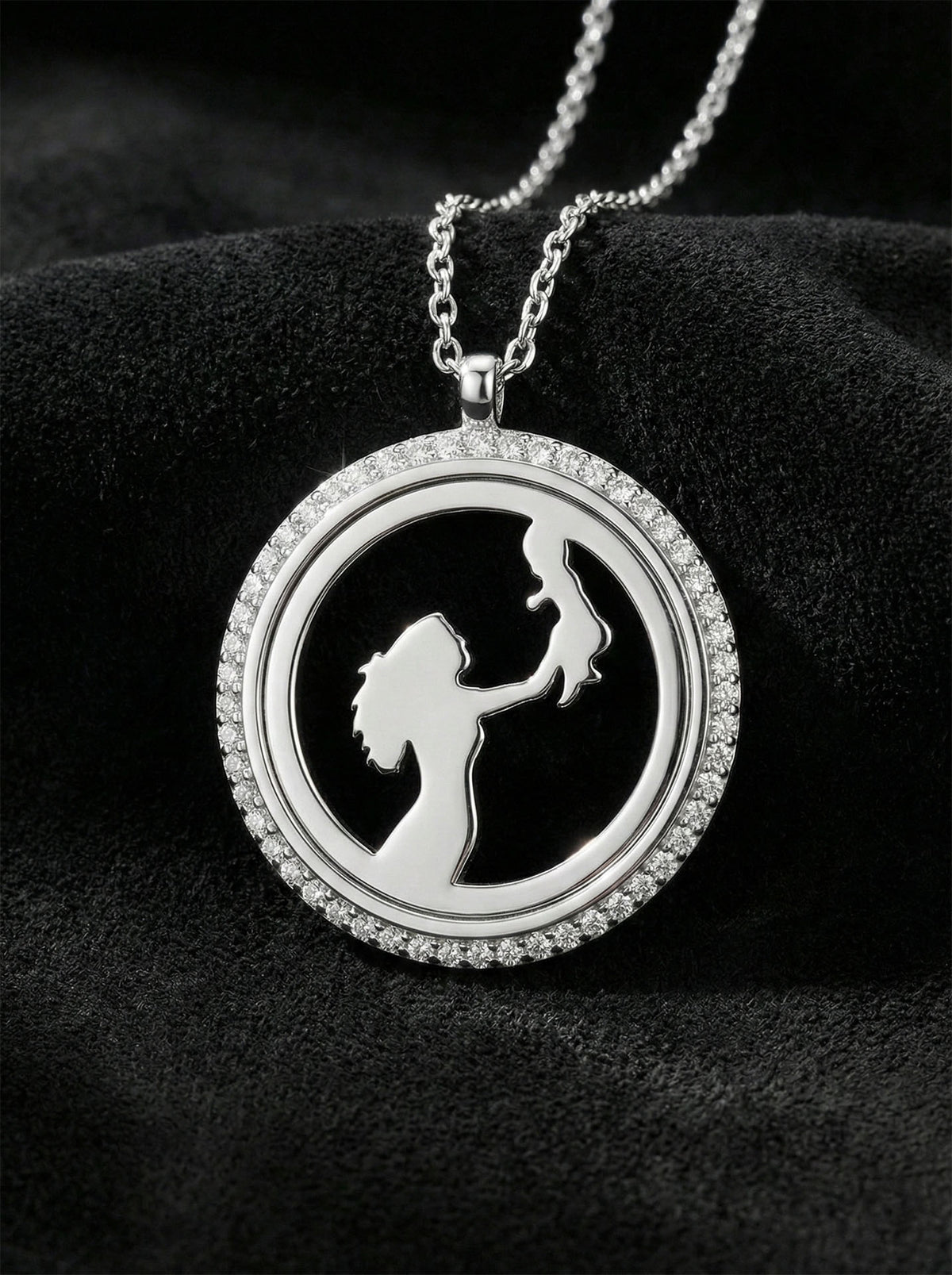 Rhodium Zircon Mother & Baby Necklace in 925 sterling silver - view 5