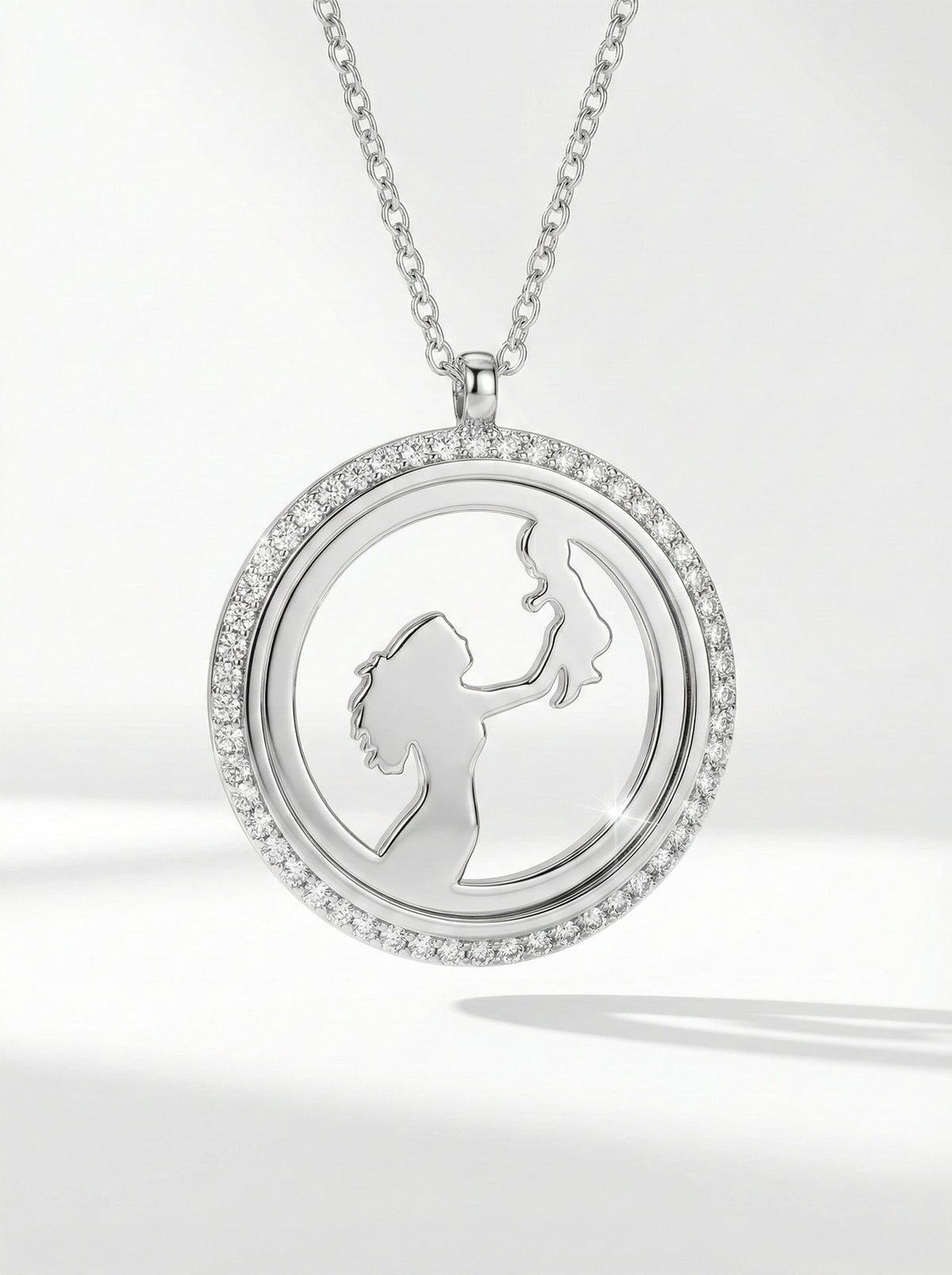 Rhodium Zircon Mother & Baby Necklace in 925 sterling silver - view 6