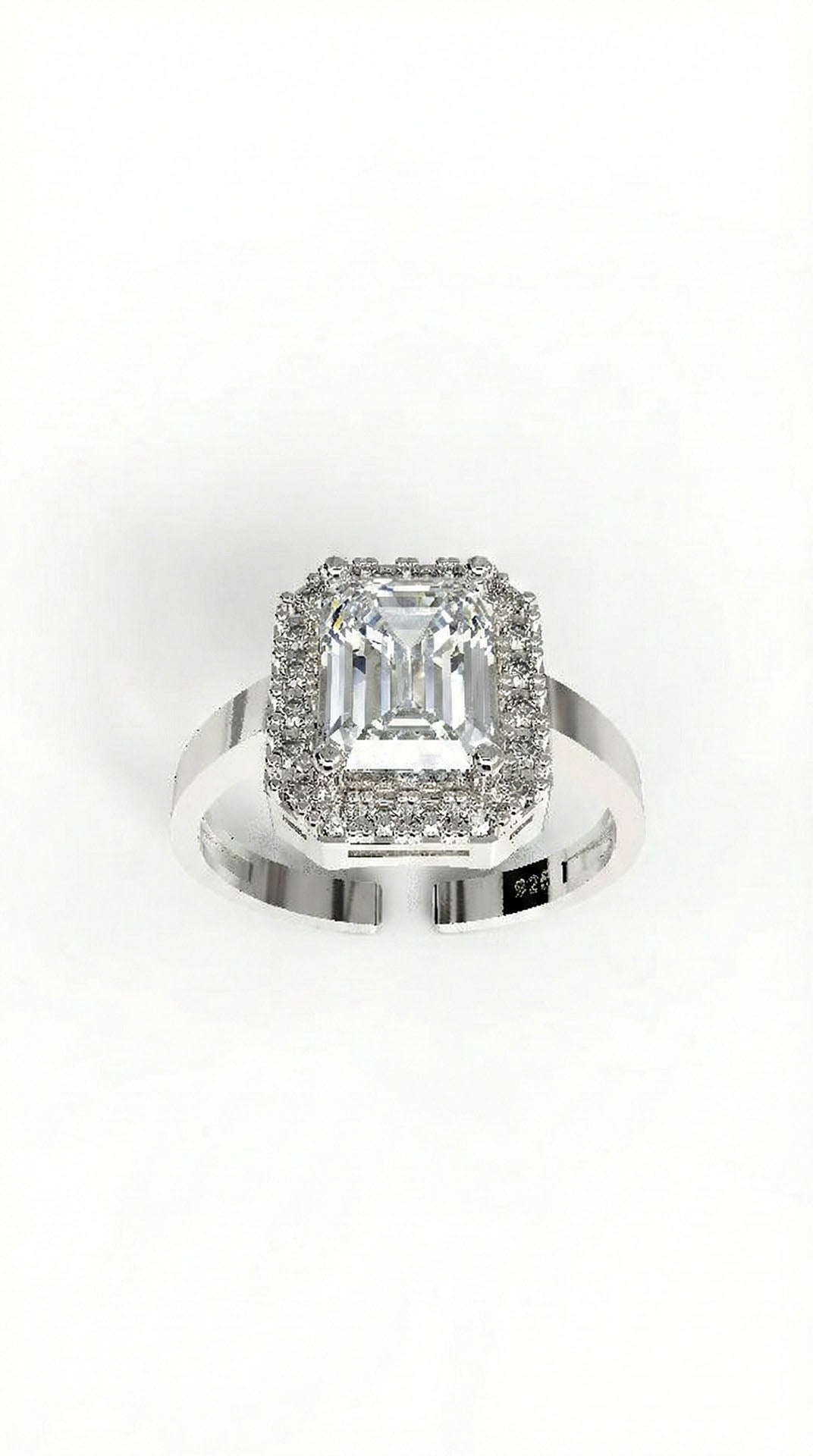 CZ Baguette Ring Rhodium Plated Silver