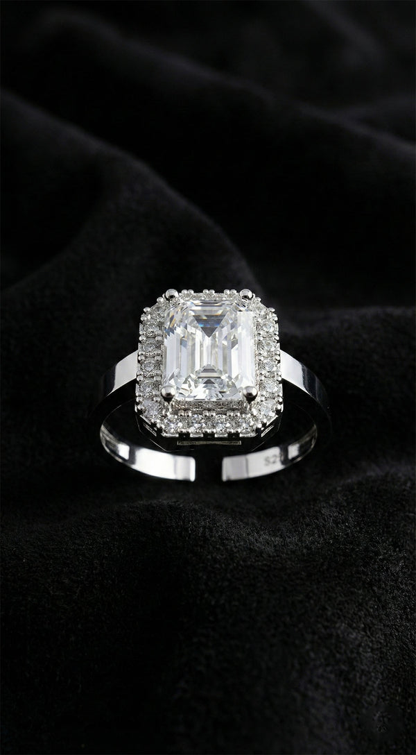 Solitaire Baguette Zircon Adjustable Ring | 925 Silver