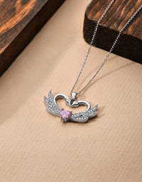 925 Sterling Silver Rhodium Plated Swan Heart Motif Love Necklace with Zircon Stones