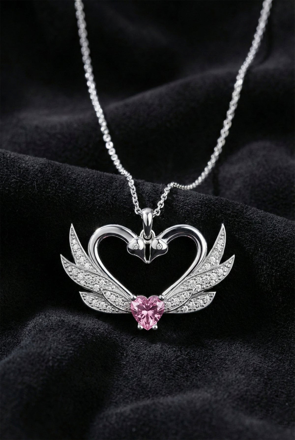 Verschlungene Schwäne Herz Zirkonia Liebeskette aus 925er Sterlingsilber