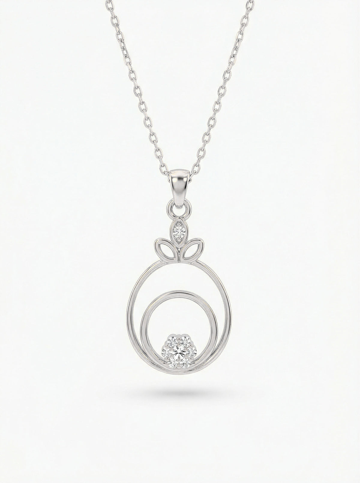 Rhodium Floral Circle Necklace with Zircon in 925 sterling silver - view 4