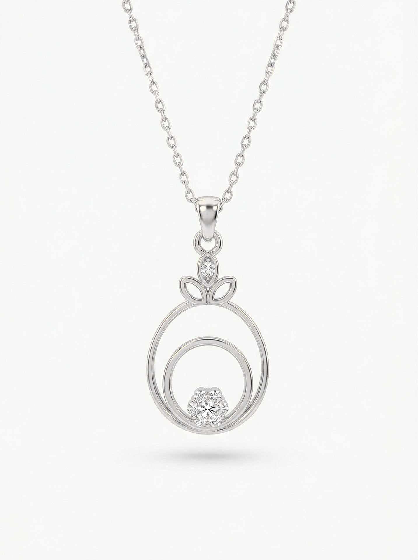 CZ Flower Hoop Necklace Rhodium Plated Silver