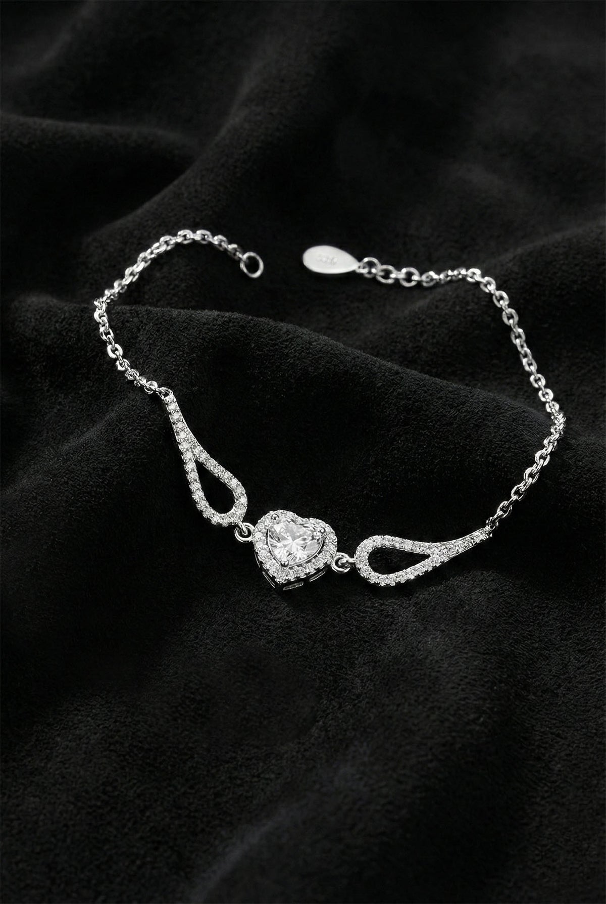 Rhodium Heart Bracelet with Zircon in 925 sterling silver