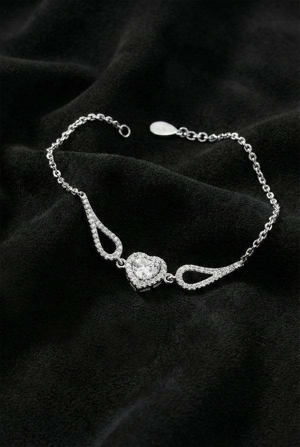 Herzarmband aus Rhodium mit Zirkonia | 925er Silber