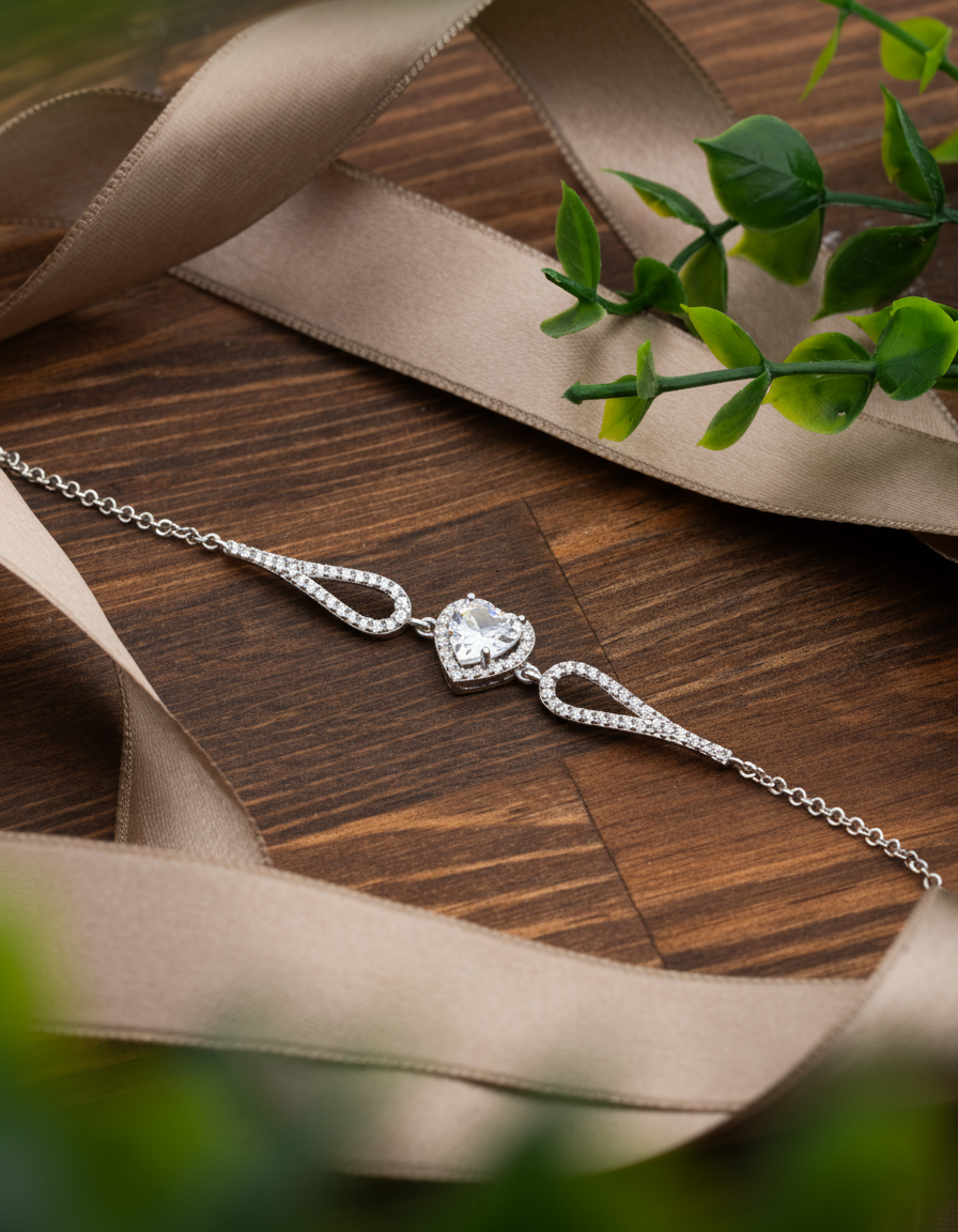 Herzarmband aus Rhodium mit Zirkonia | 925er Silber