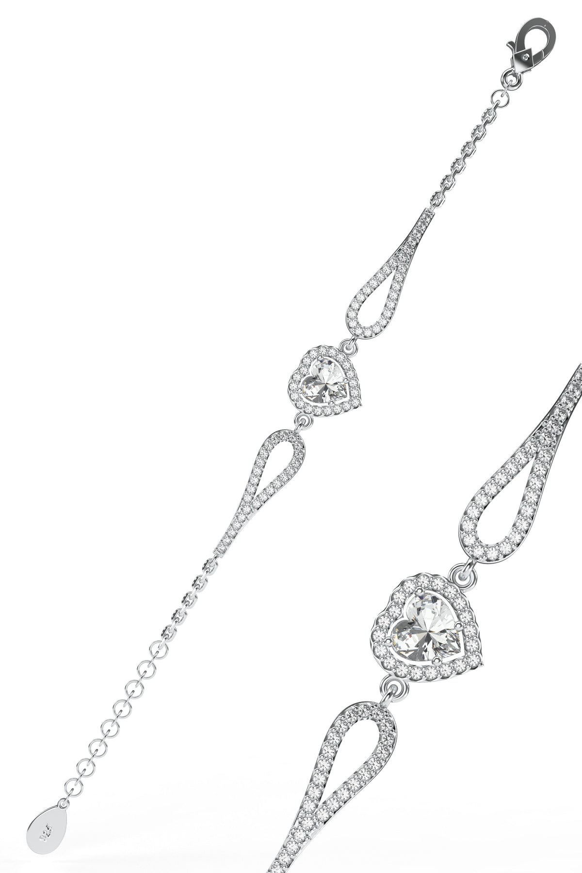 Herzarmband aus Rhodium mit Zirkonia | 925er Silber