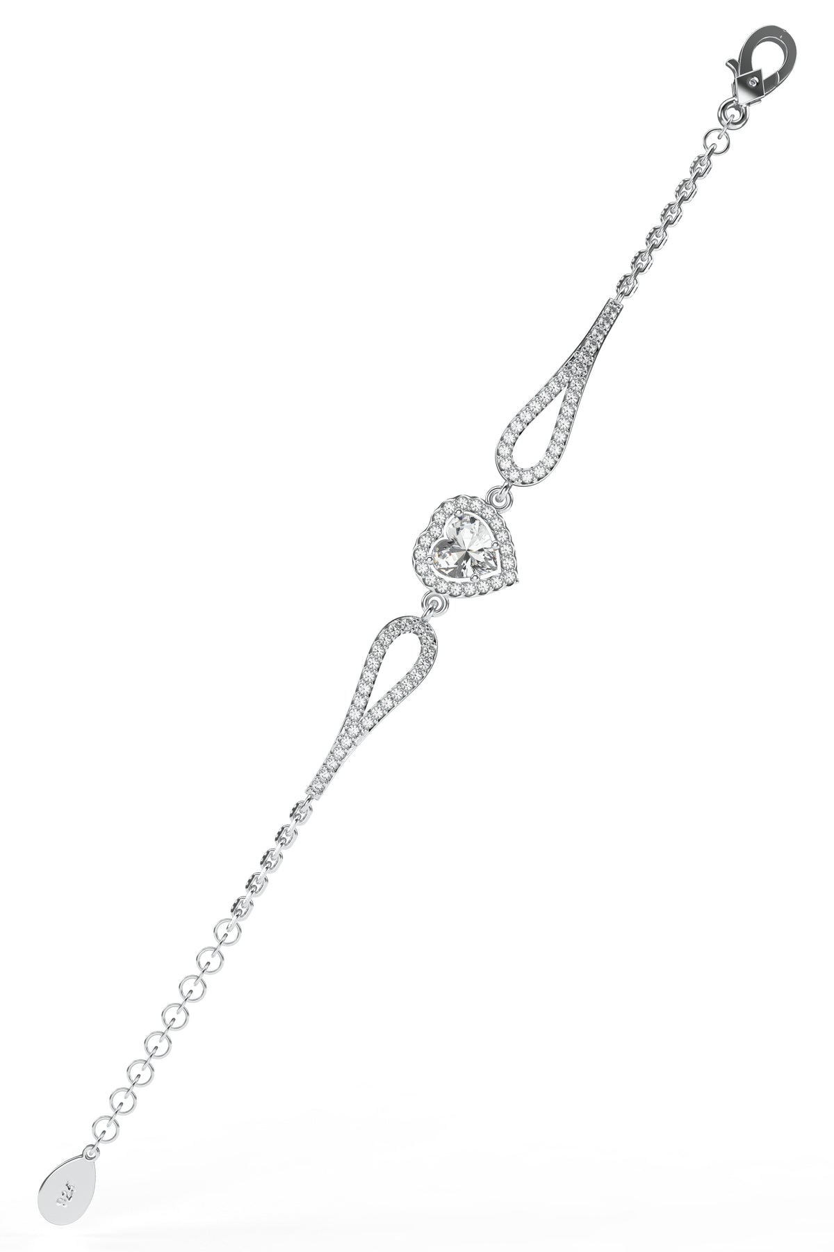 Herzarmband aus Rhodium mit Zirkonia | 925er Silber