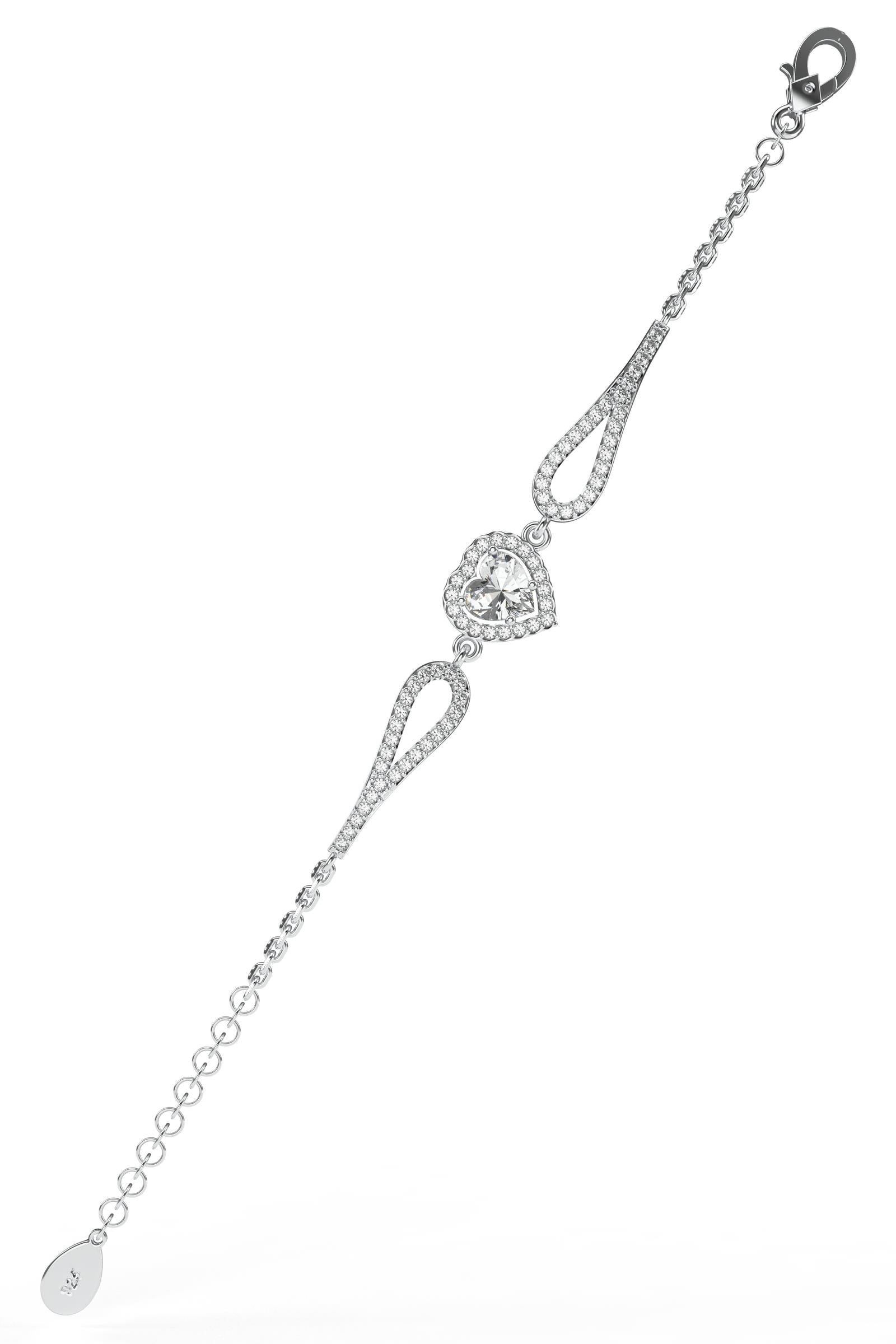 CZ Sparkle Look Heart Bracelet Rhodium Plated Silver