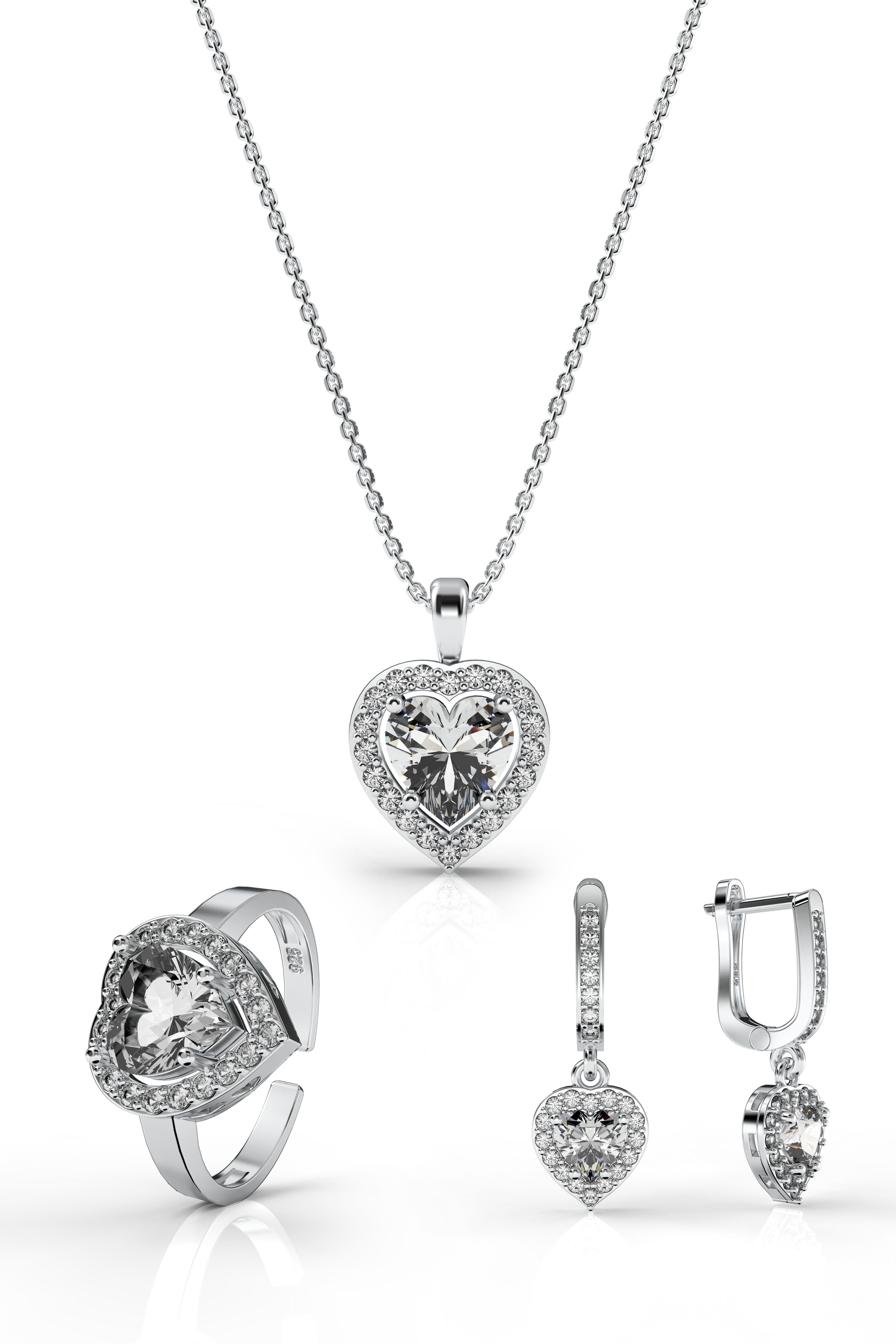 CZ Sparkle Heart Set Rhodium Plated Silver