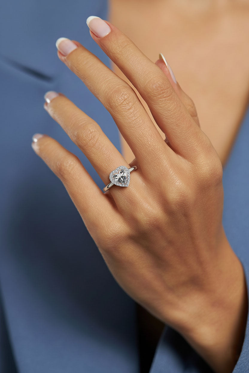 CZ Sparkle Heart Ring Rhodium Plated Silver