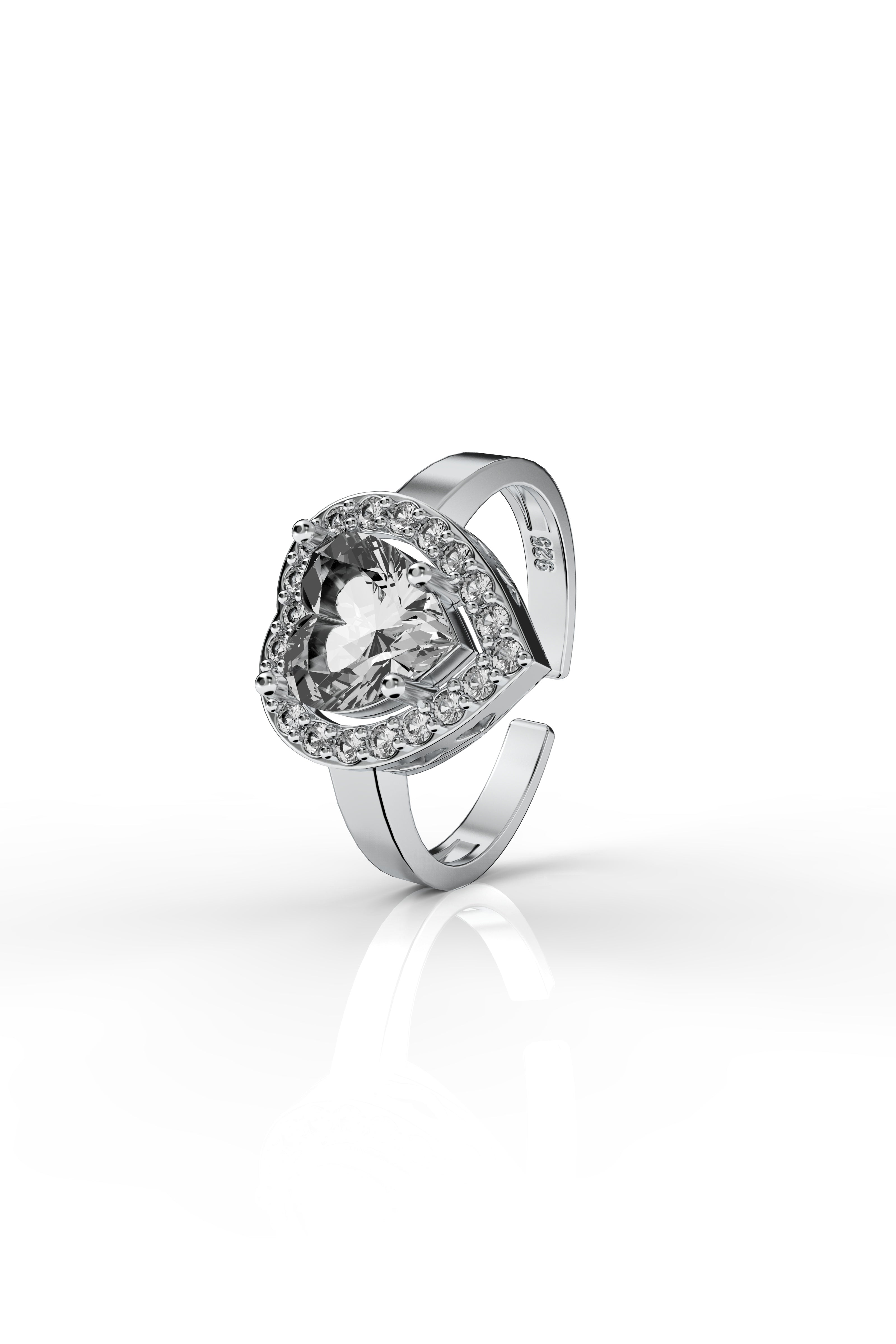 CZ Sparkle Heart Ring Rhodium Plated Silver