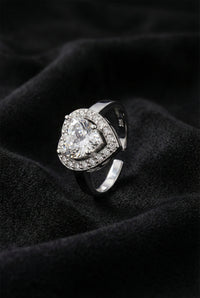 925 Sterling Silver Rhodium Plated Zircon Stone Diamond Sparkle Heart Adjustable Ring