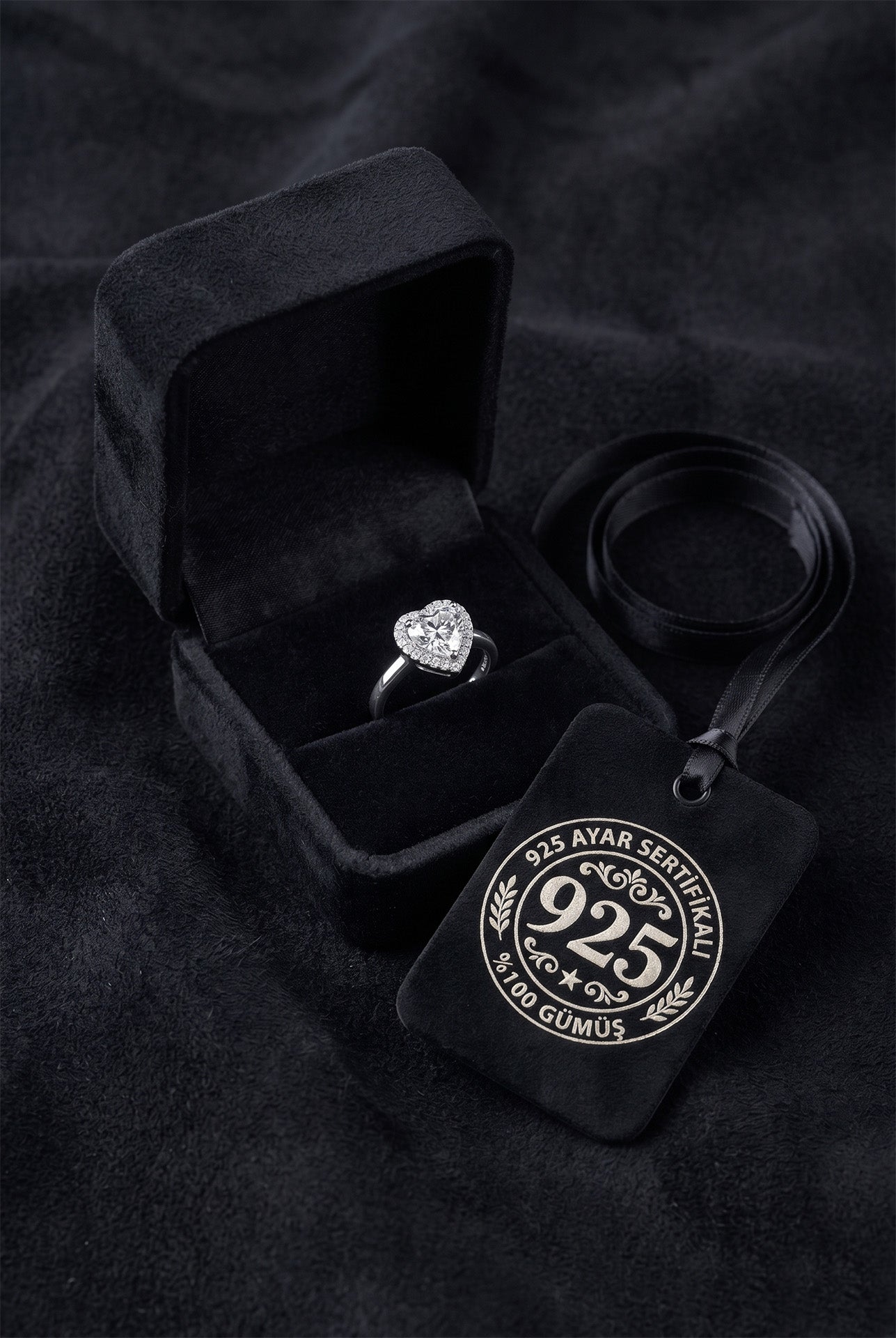 925 Sterling Silver Rhodium Plated Zircon Stone Diamond Sparkle Heart Adjustable Ring