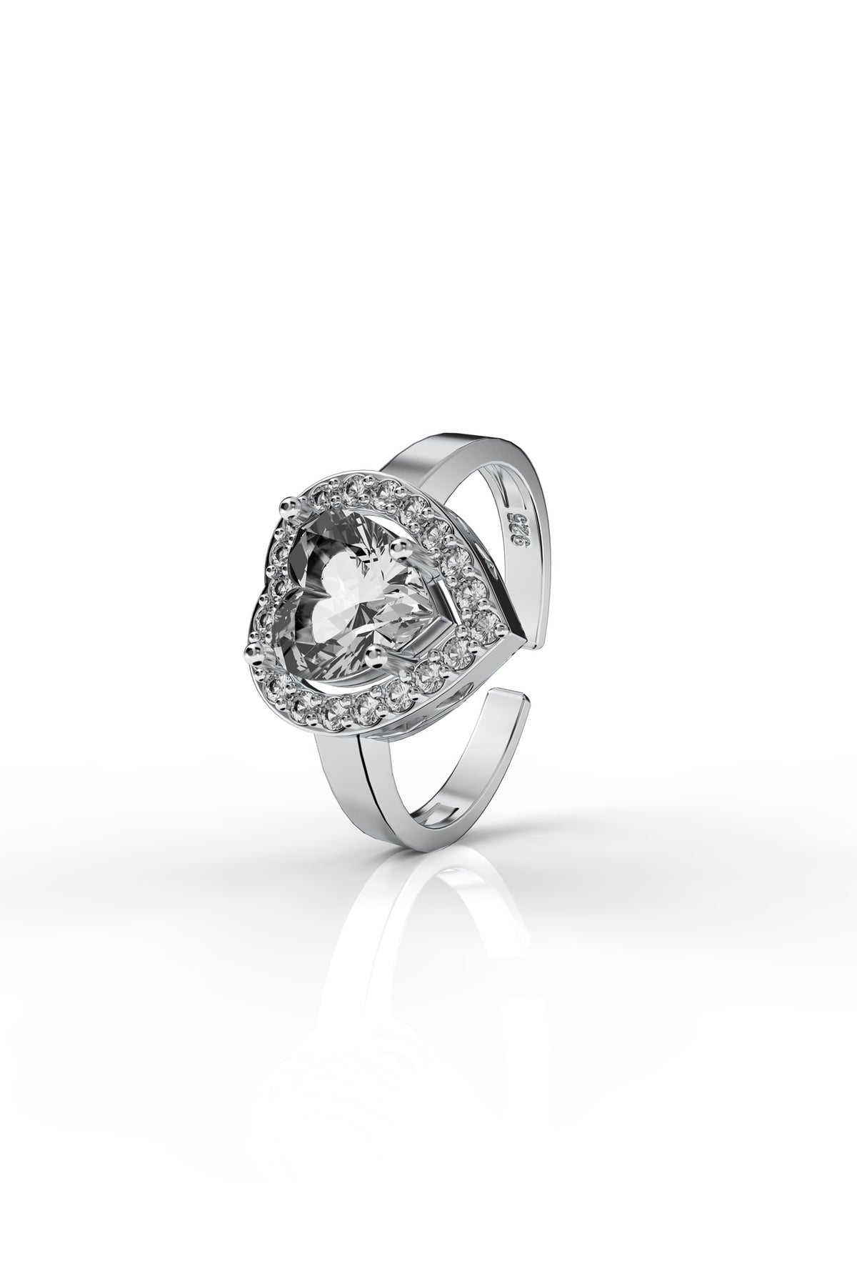 Heart Clear Zircon - Halo Adjustable Ring in 925 sterling silver - view 5