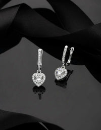 925 Sterling Silver Zircon Rhodium Diamond Shimmering Dangle Heart Earrings