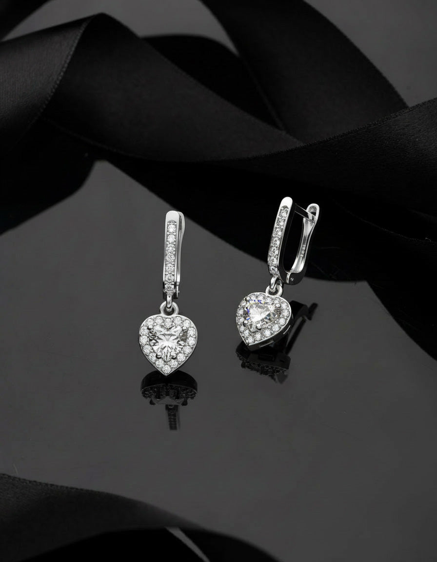 Sparkling Heart Zircon Drop Earrings | 925 Silver