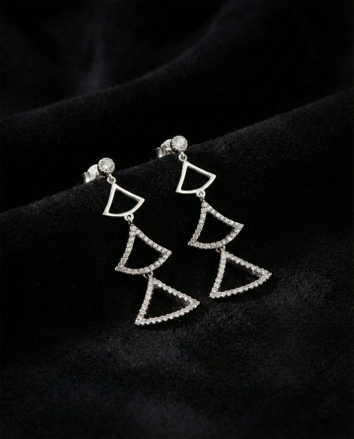 Rhodium Geometric Triangle Drop Zircon Earrings in 925 sterling silver