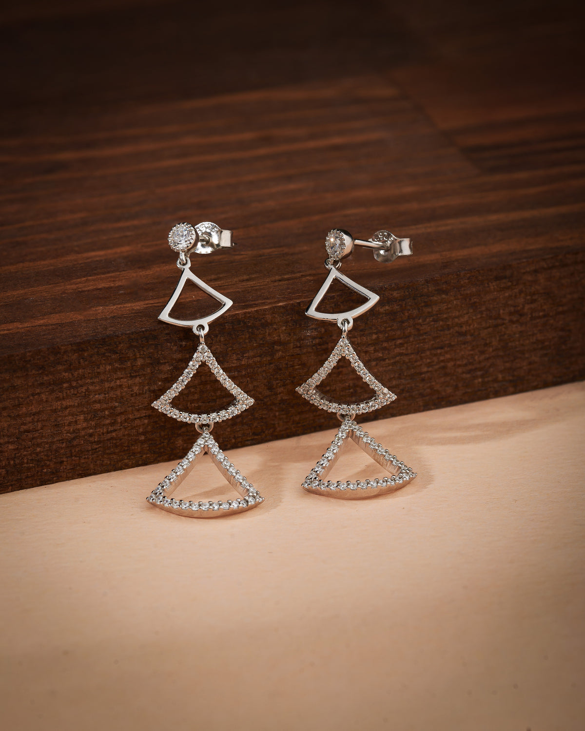 Rhodium Geometric Triangle Drop Zircon Earrings in 925 sterling silver - view 3