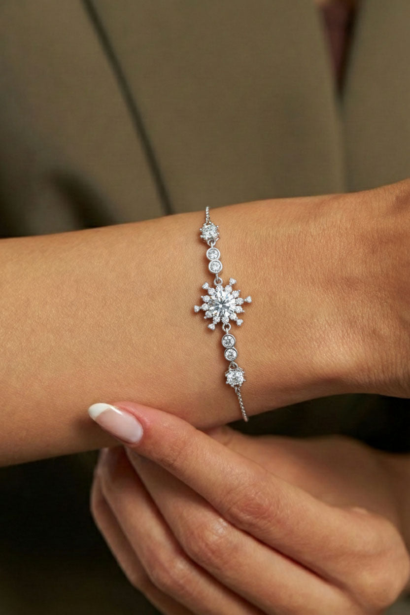 CZ Enamel Heart Minimalist Charm Bracelet Rhodium Plated Silver