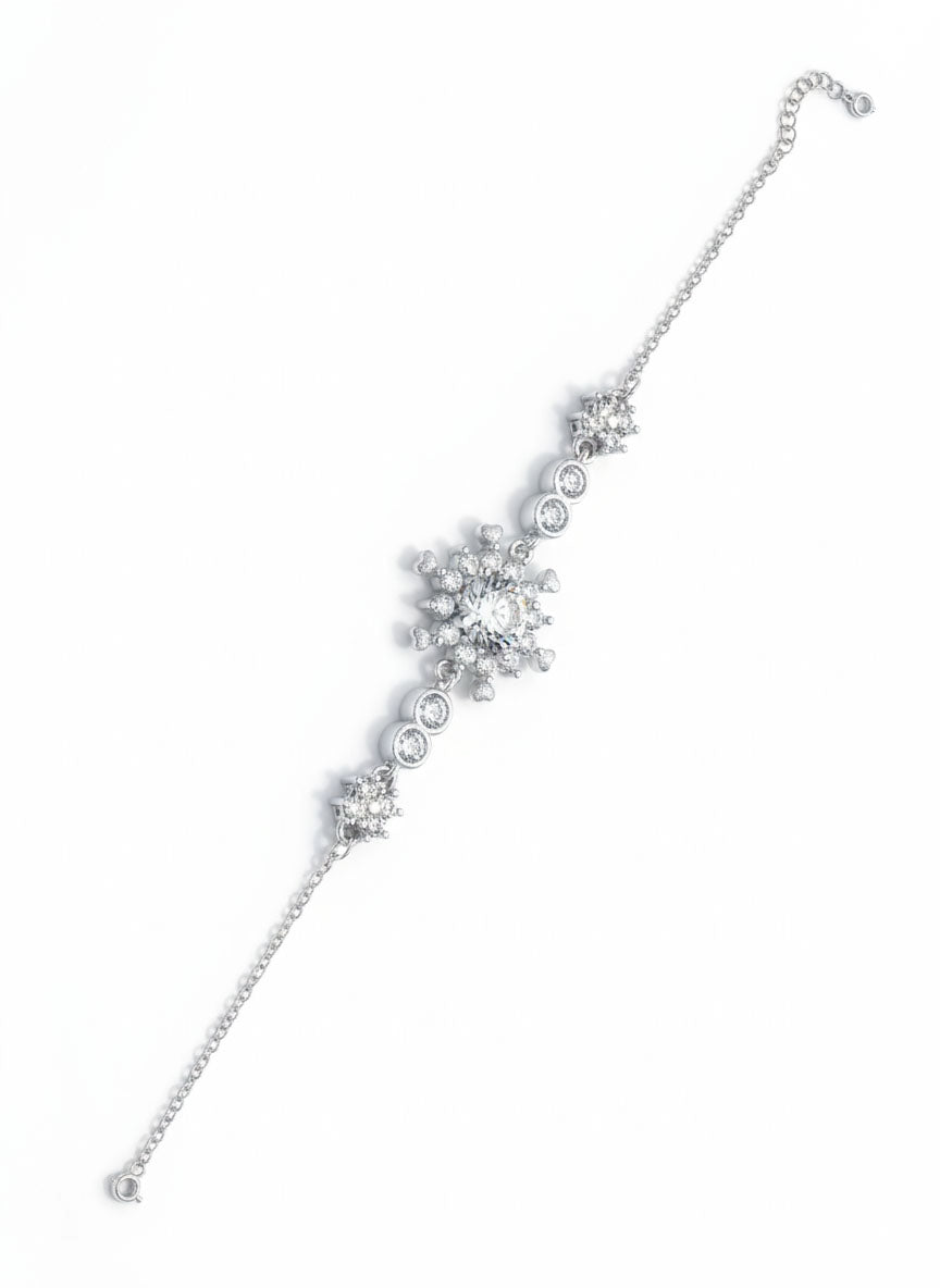 CZ Enamel Heart Minimalist Charm Bracelet Rhodium Plated Silver