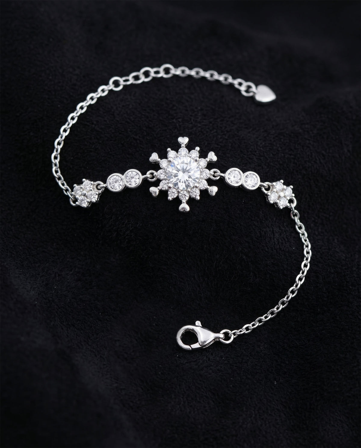 Bracelet flocon en rhodium avec détail trèfle et zircon | Argent 925