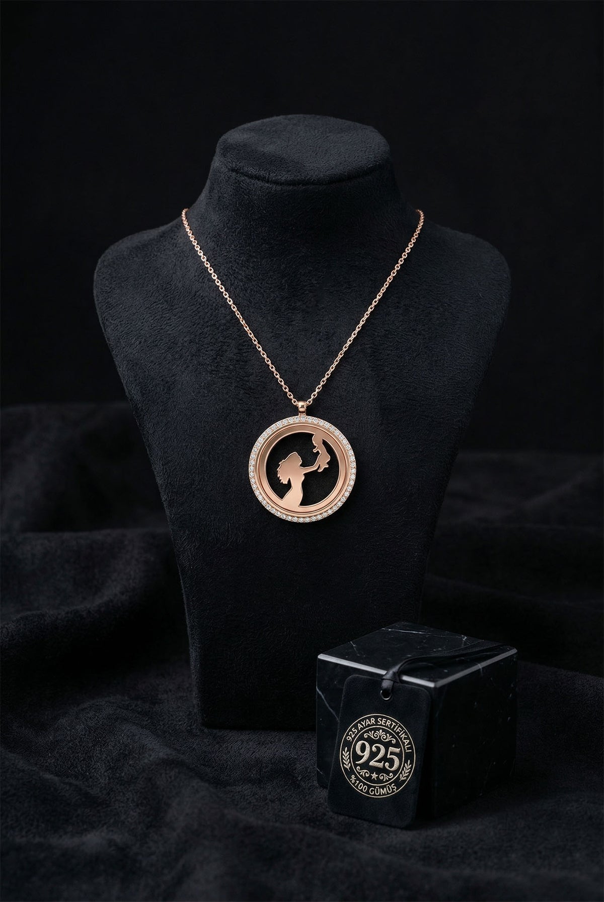 Rose Gold Zircon Mother & Baby Necklace in 925 sterling silver