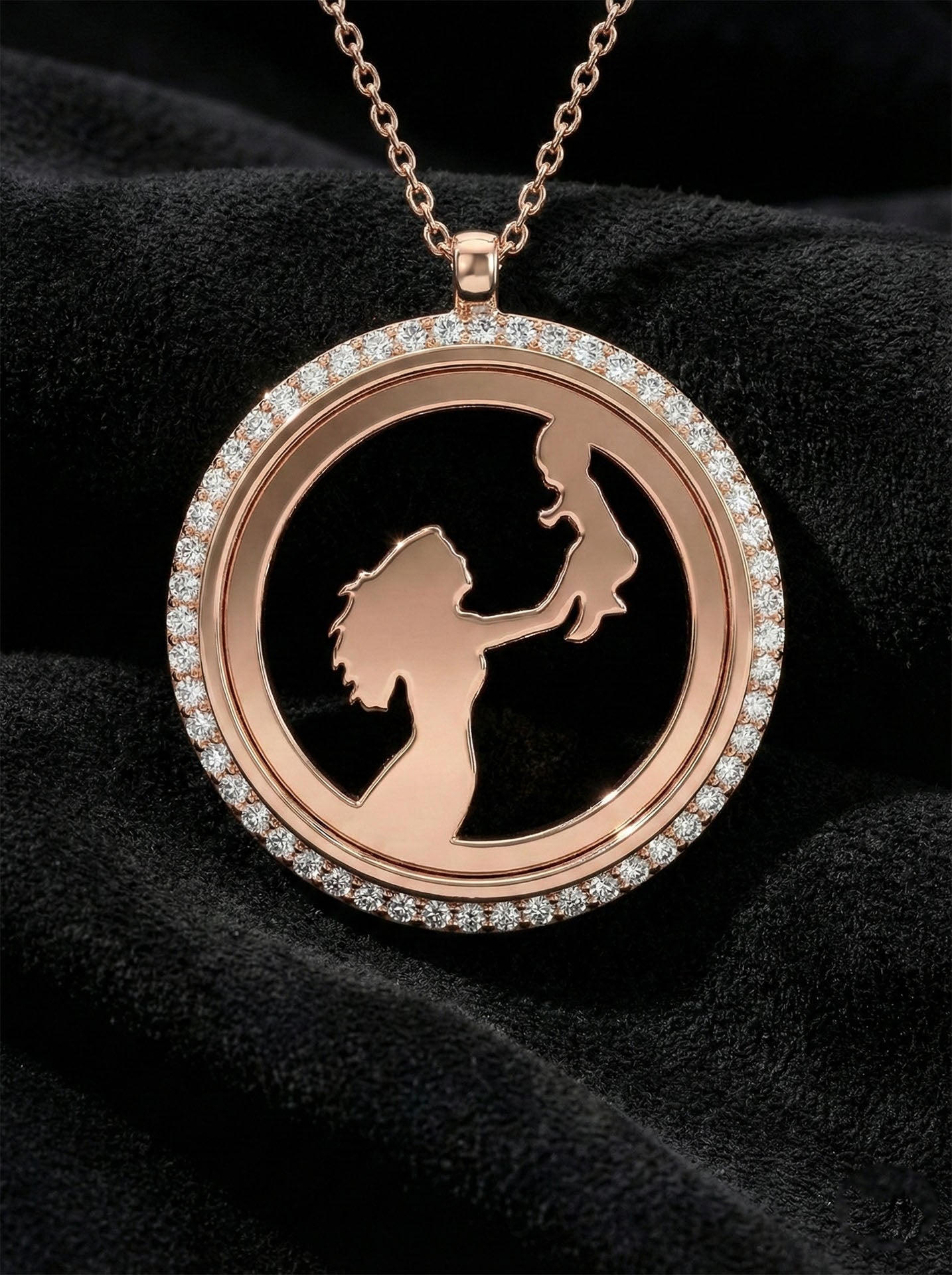 CZ Mom & Baby Medallion Necklace Rose Gold Plated Silver