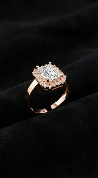 925 Sterling Silver Rose Adjustable Baguette Zircon Stone Ring