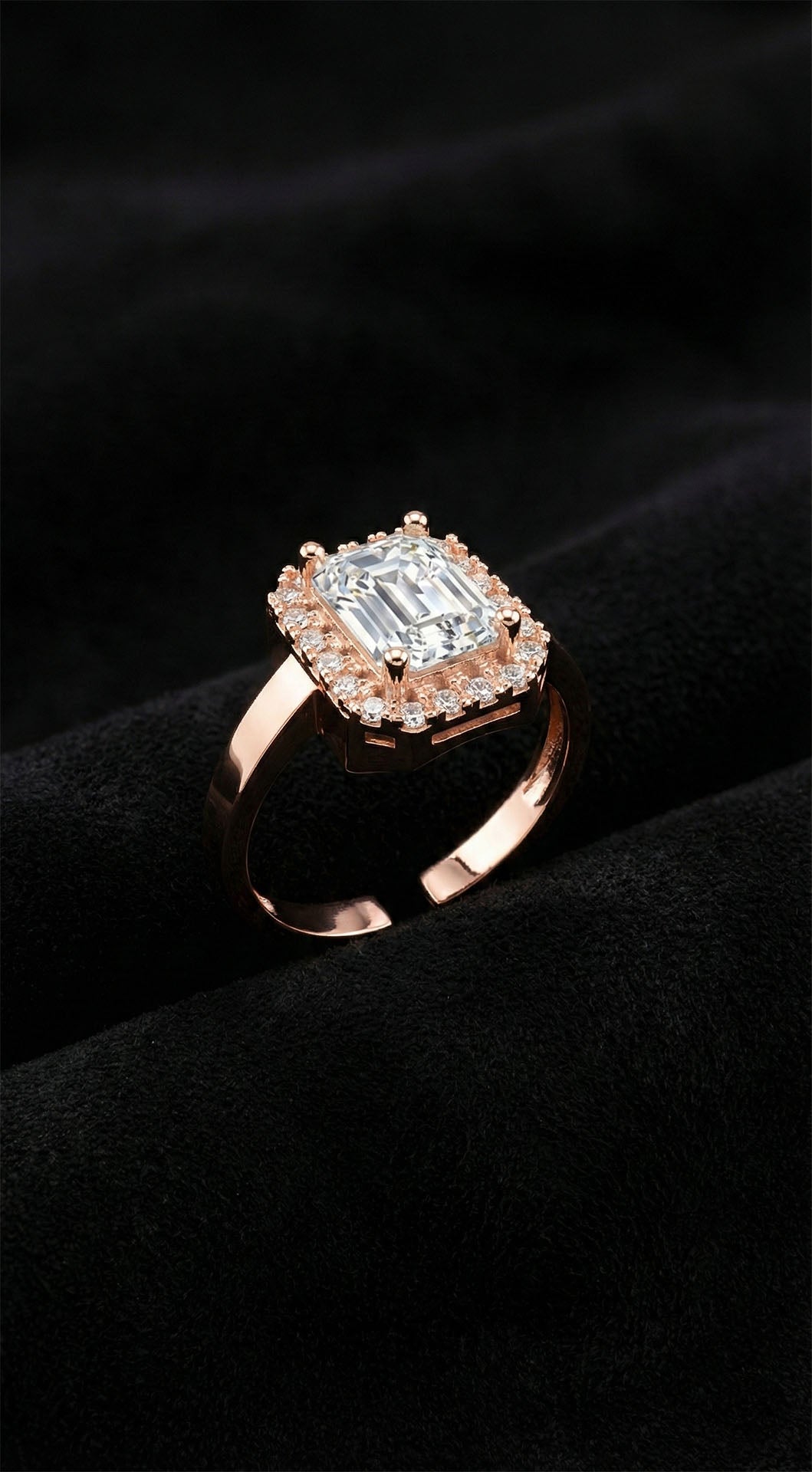 925 Sterling Silver Rose Adjustable Baguette Zircon Stone Ring