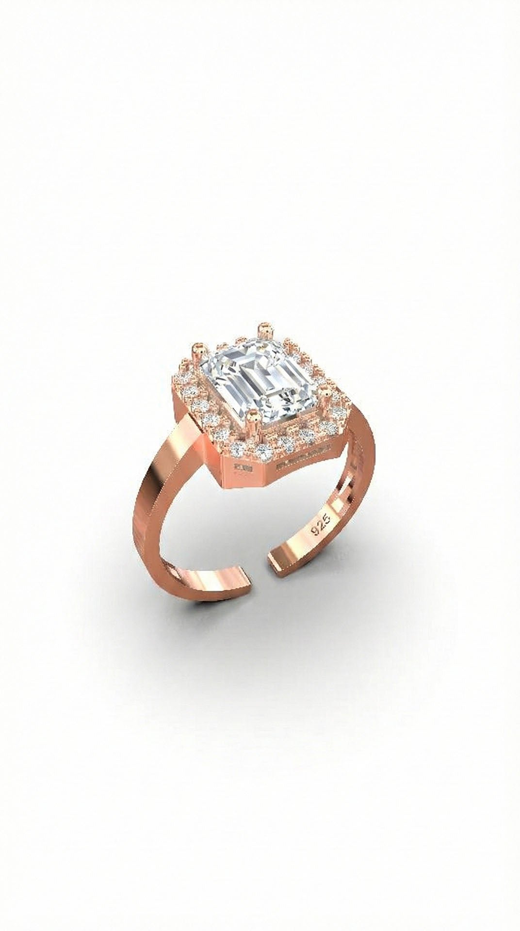 CZ Baguette Ring Rose Gold Plated Silver