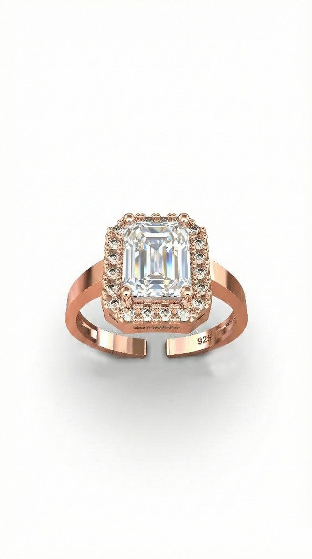 CZ Baguette Ring Rose Gold Plated Silver