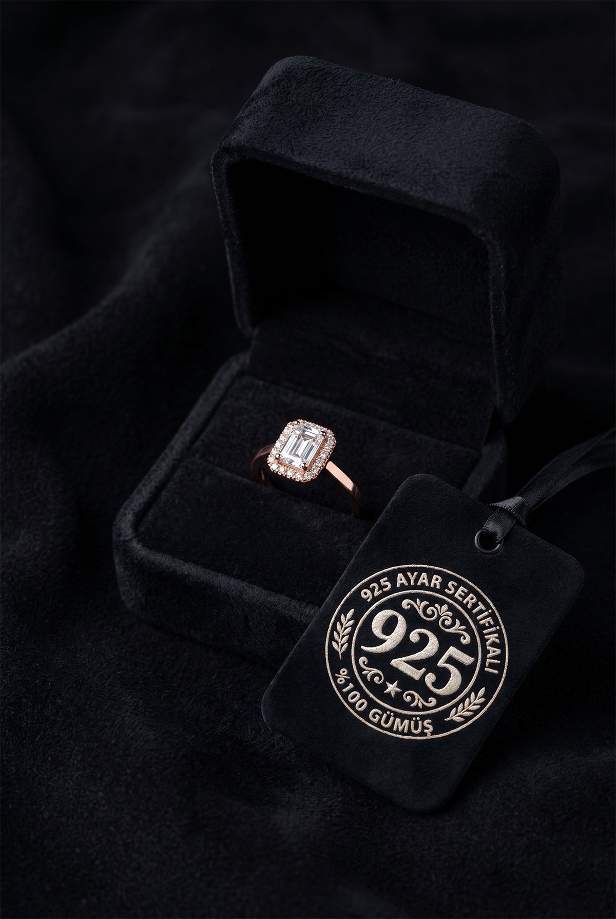 Rose Gold Solitaire Baguette Zircon Ring in 925 sterling silver - view 2