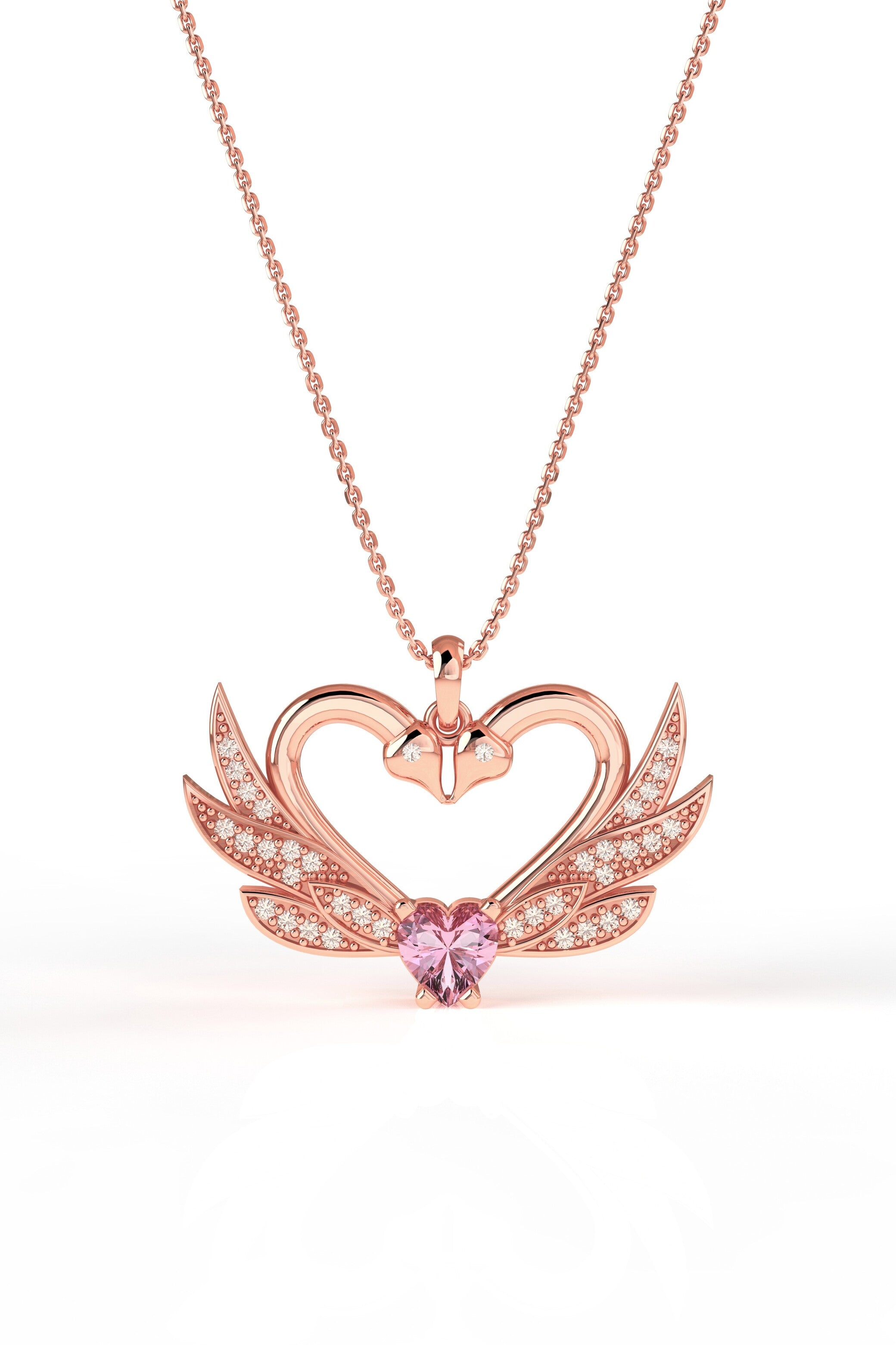 CZ Interlocking Swan Heart Motif Love Necklace Rose Gold Plated Silver