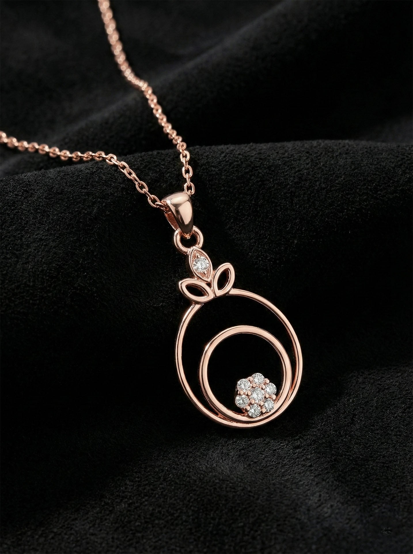 CZ Flower Hoop Necklace Rose Gold Plated Silver