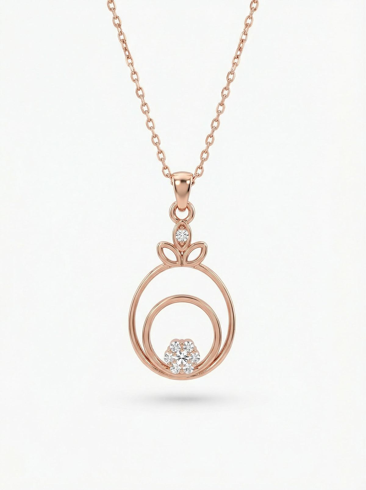 Rose Gold Floral Circle Necklace with Zircon in 925 sterling silver - view 4