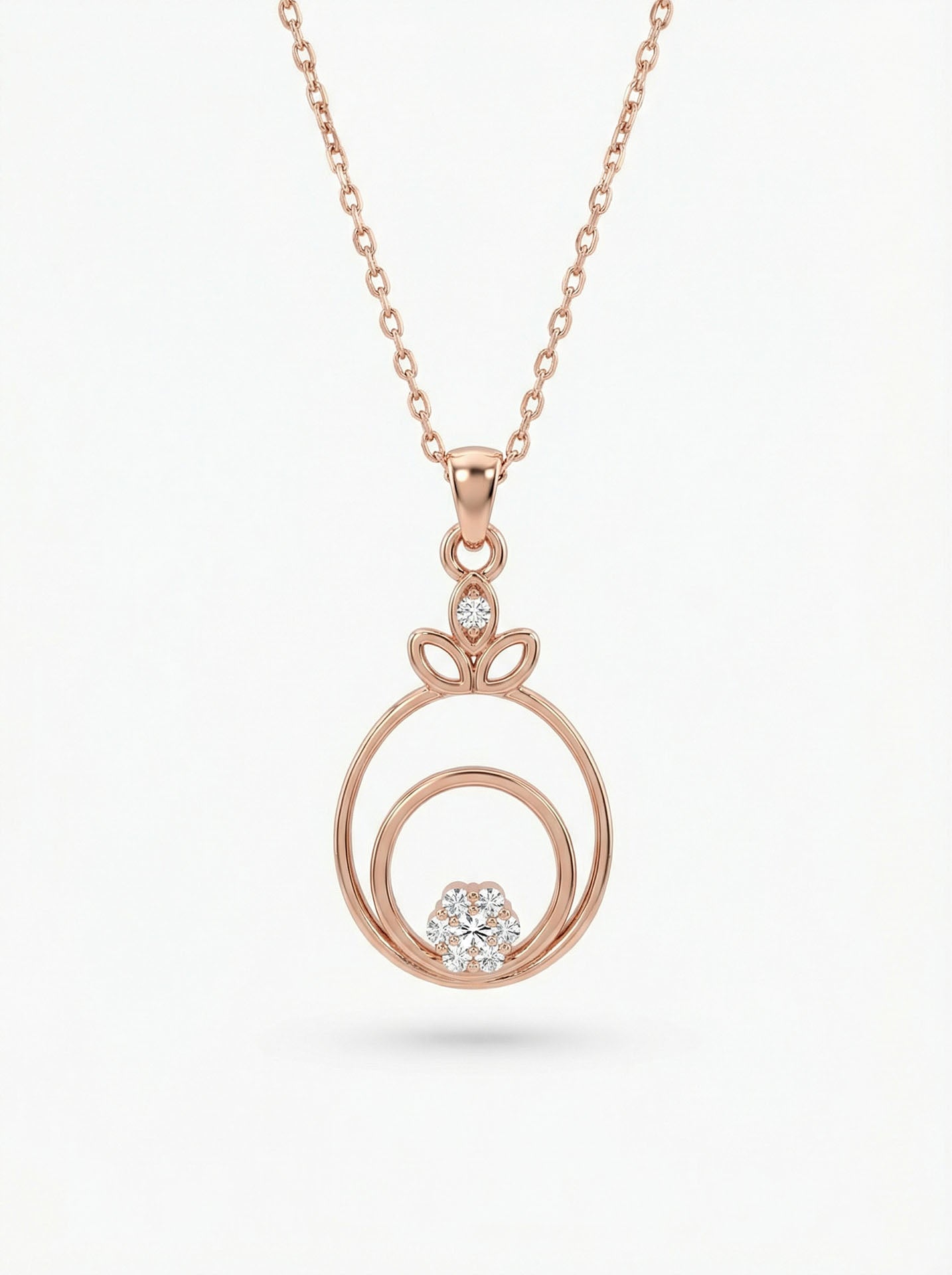 CZ Flower Hoop Necklace Rose Gold Plated Silver