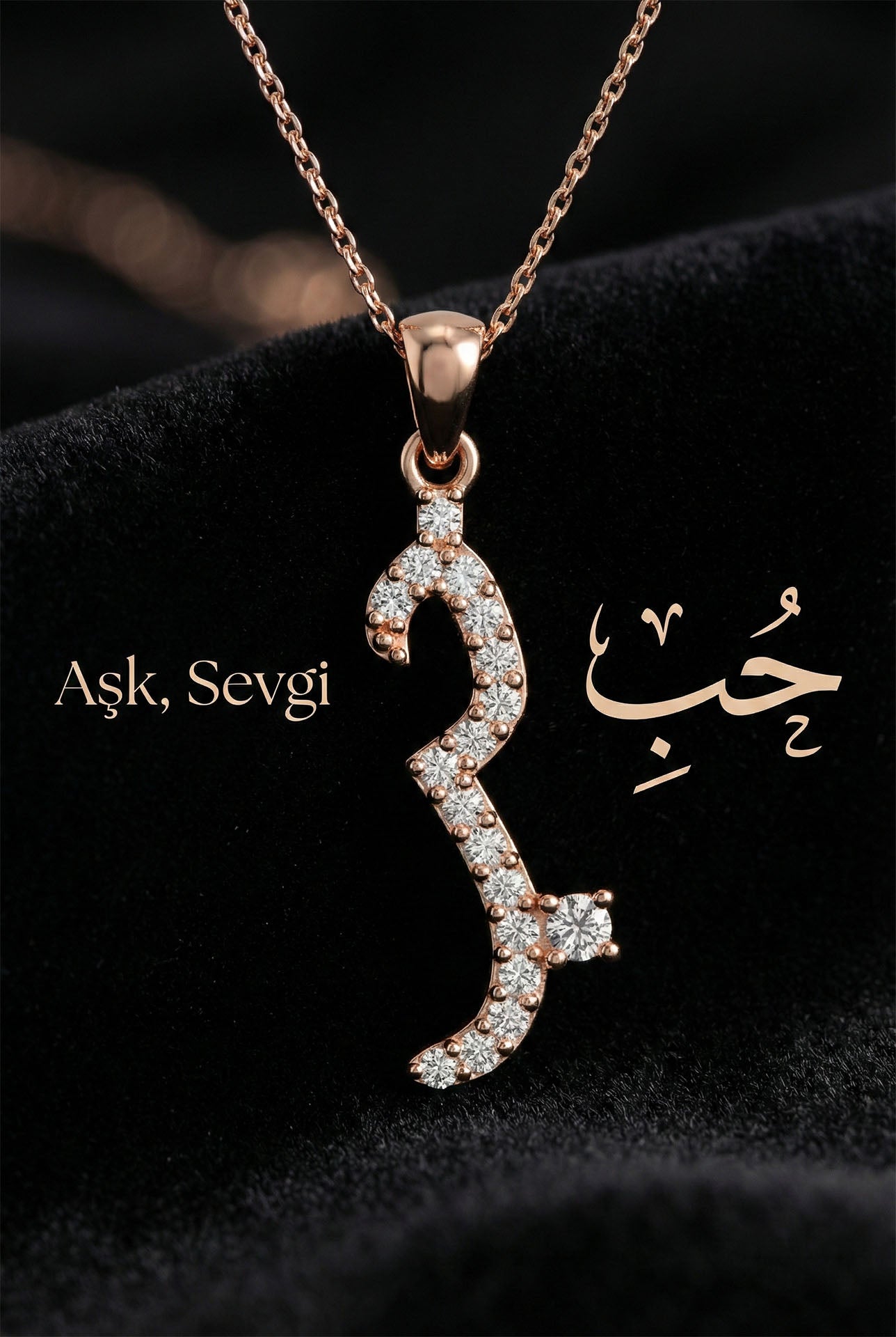 925 Ayar Zirkon Taşlı Rose Hub (Aşk) Yazılı Gümüş Kolye