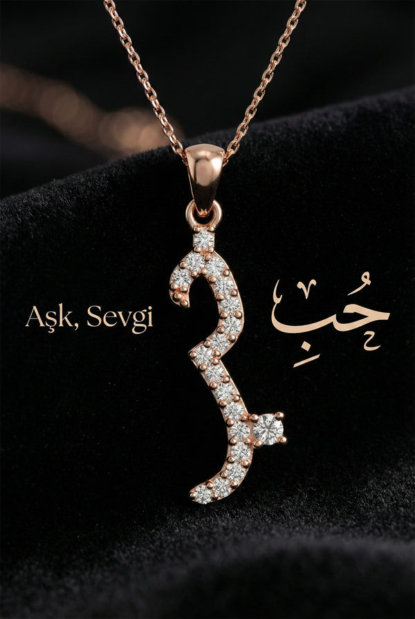 925 Ayar Zirkon Taşlı Rose Hub (Aşk) Yazılı Gümüş Kolye