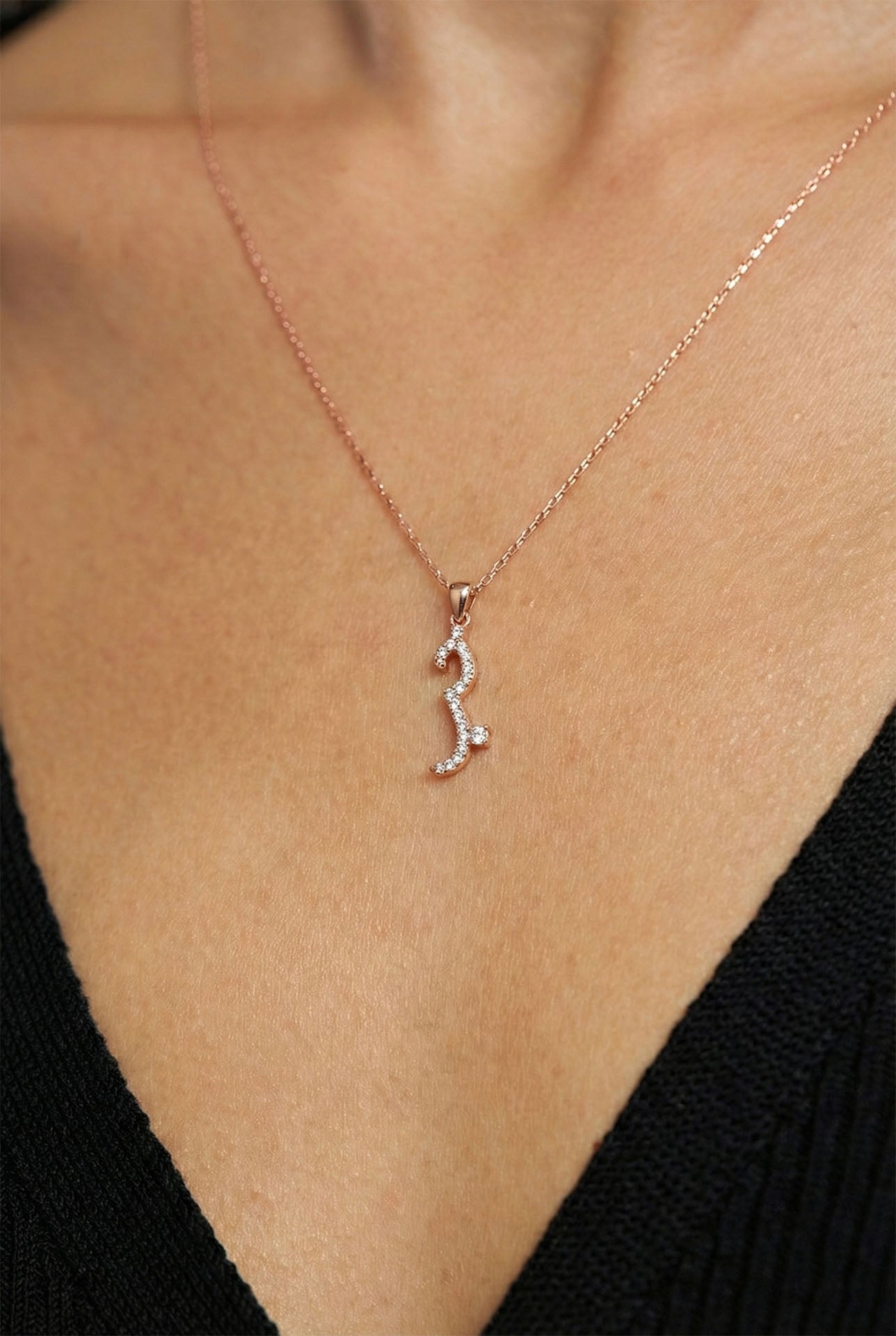 CZ Hub Love Engraved Necklace Rose Gold Plated Silver