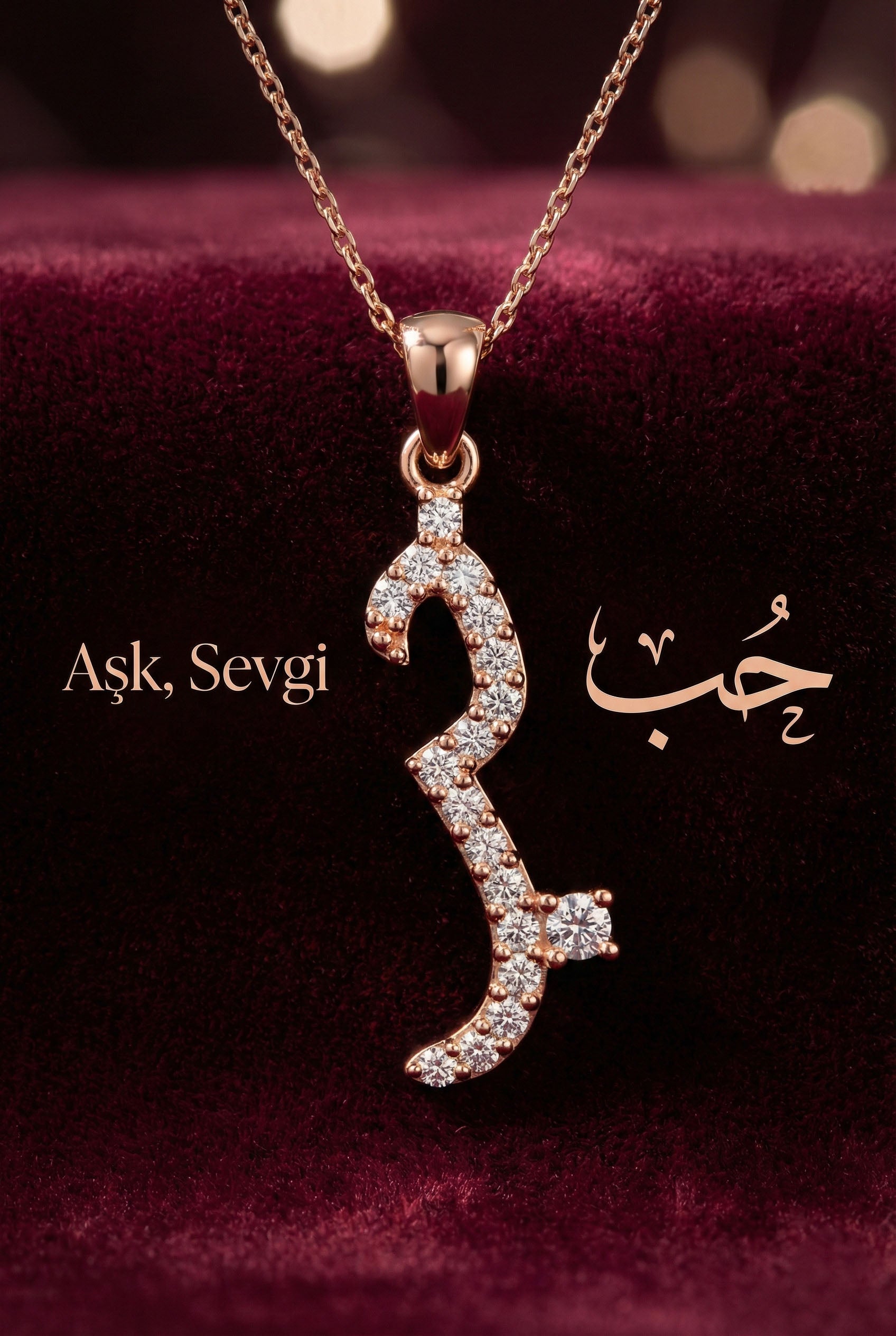 CZ Hub Love Engraved Necklace Rose Gold Plated Silver
