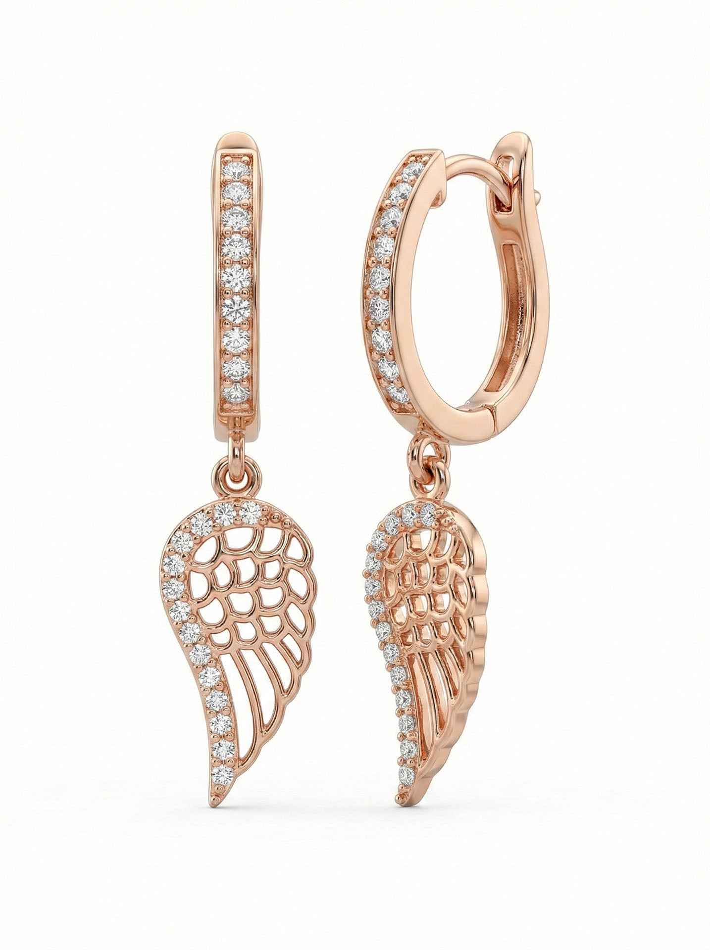 925 Sterling Silver Zircon Rose Wing Model Hoop Earrings